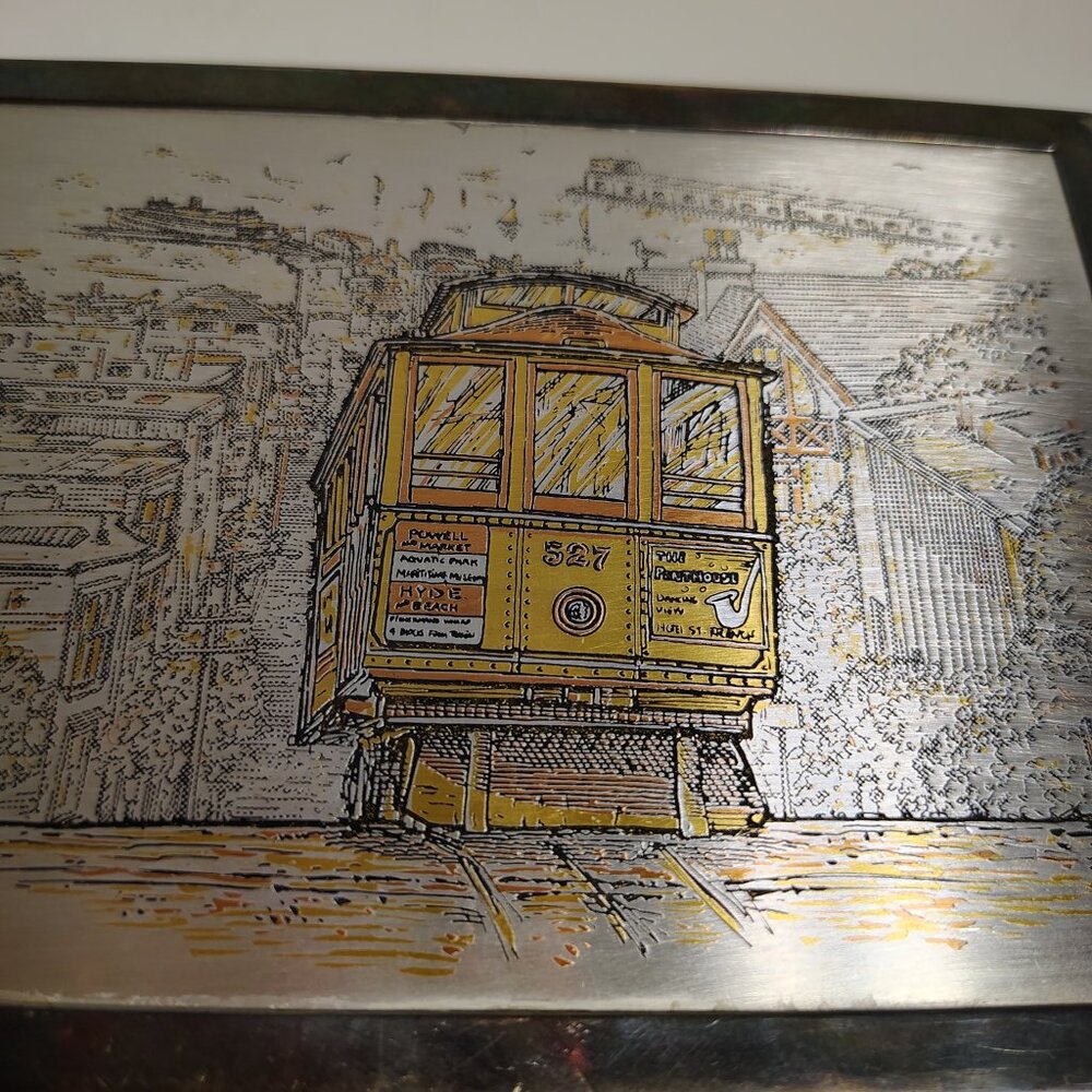 Vintage Reed & Barton Damascene Silverplate Trinket Box Gump's SF Trolley Train